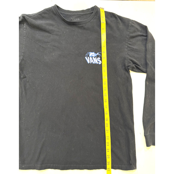 Vans Mens Long Sleeve Shirt Medium Black Off The Wall Since 1966 Back Sleeve Hit - Picture 6 of 8